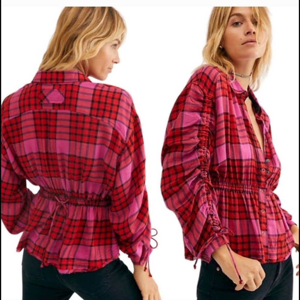 We The Free Button Up Plaid Top